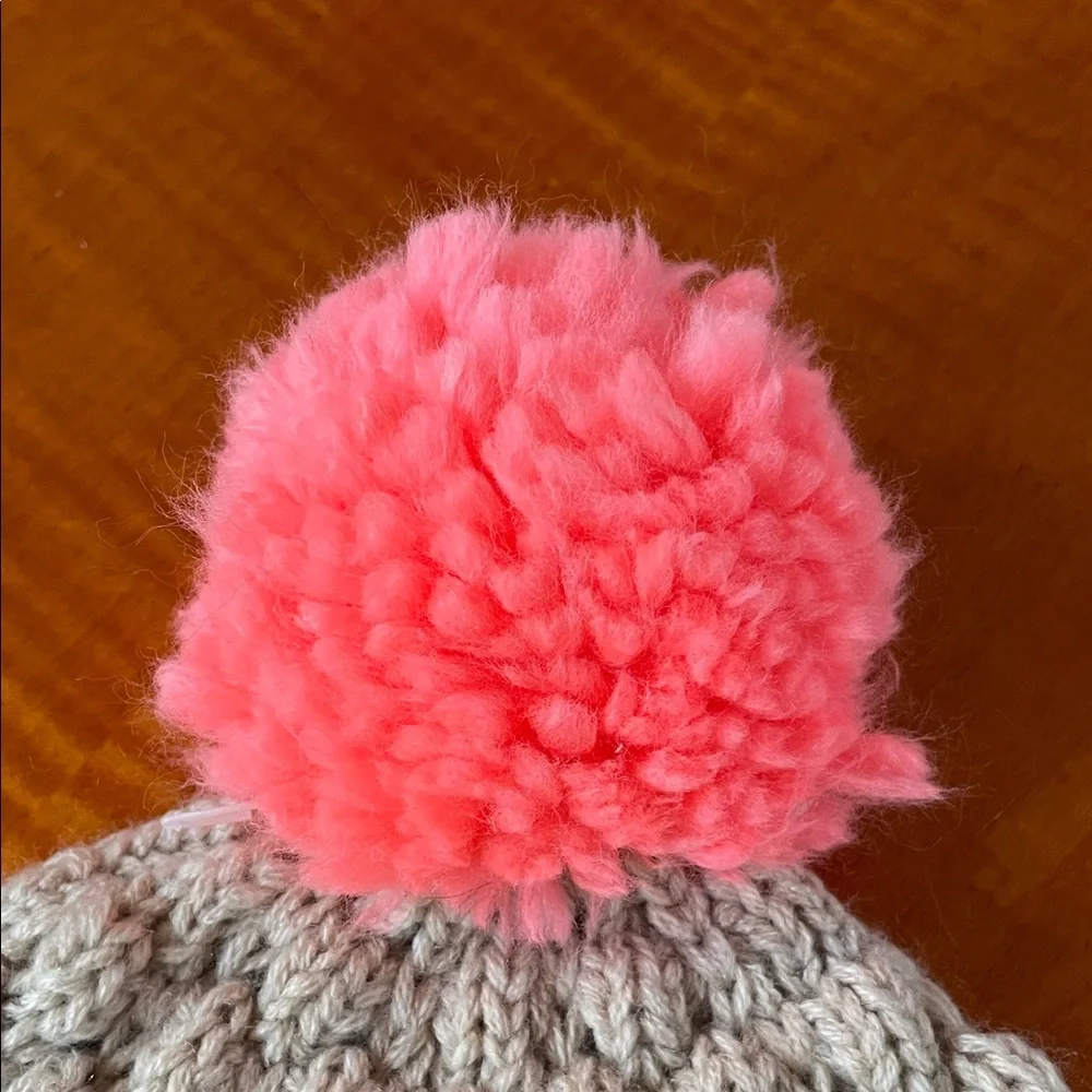 NWT   Gray and Pink Knit Pom-Pom Hat by echo